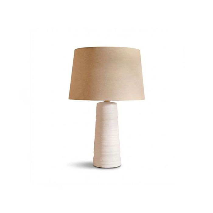 Burleigh 43cm Ceramic Table Lamp Base - White & Coningsby 35cm Cotton Lamp Shade - Taupe - Laura James