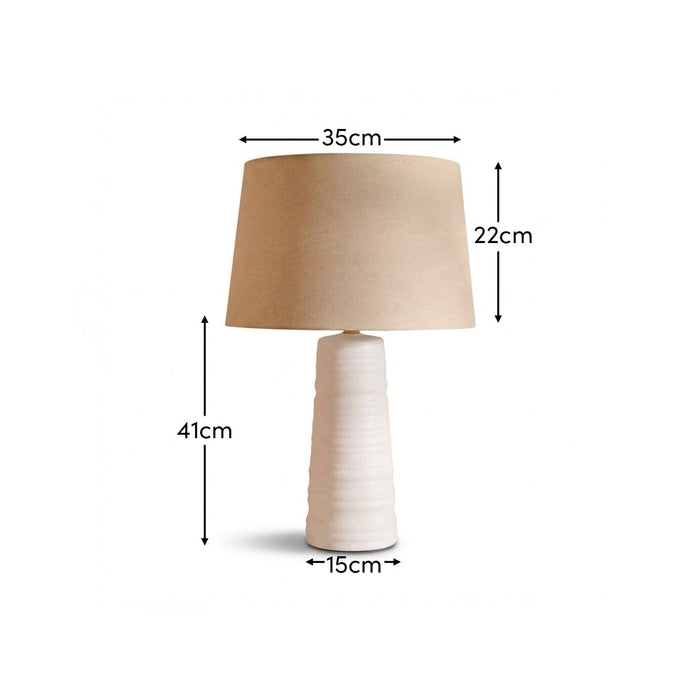 Burleigh 43cm Ceramic Table Lamp Base - White & Coningsby 35cm Cotton Lamp Shade - Taupe - Laura James