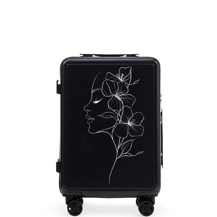 Walizka kabinowa Wings ABS+ 20" Customized  BLACK FLOWER customized