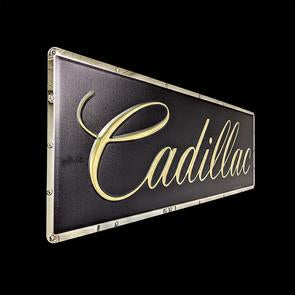 CADILLAC SCRIPT EMBOSSED CHROME WALL DECOR 35 X 12"  (USA ORDERS ONLY)