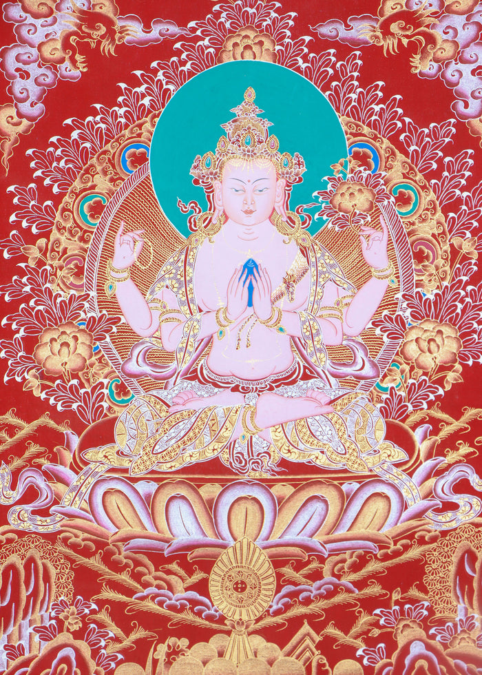 Chengresi Thangka Painting for wall decor.