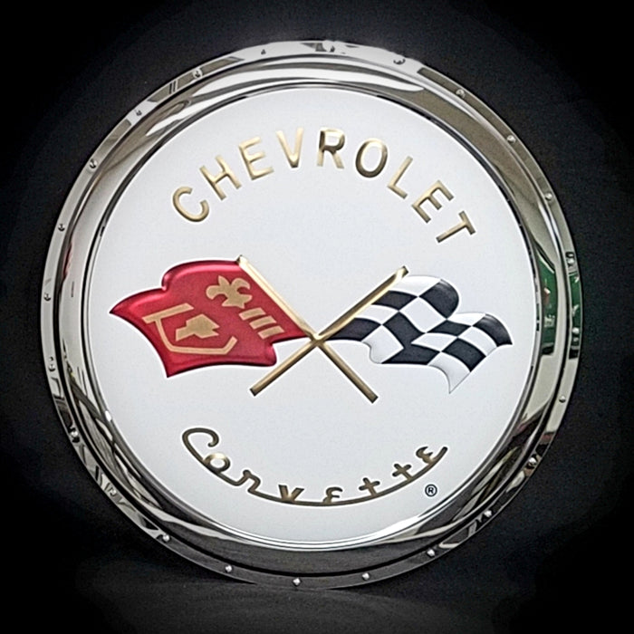 CHEVROLET CORVETTE C2 EMBOSSED CHROME GARAGE SIGN 22"  (USA ORDERS ONLY)
