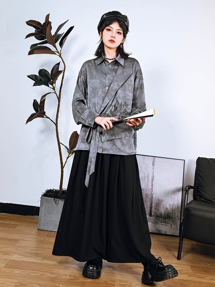 Chinese-style asymmetrical patchwork and embroidery shirt