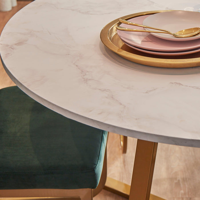 Clara marble effect round dining table - with gold frame - Laura James