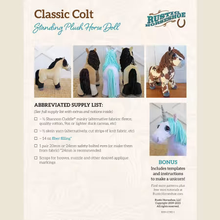 Classic Colt Standing Plush Horse Doll Pattern