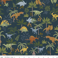 Cretaceous Jungle Dinos Navy Flannel