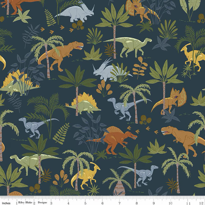Cretaceous Jungle Dinos Navy Flannel
