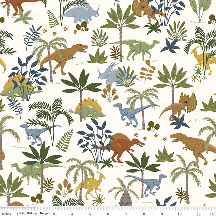 Cretaceous Jungle Dinos Off White Flannel