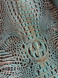 Croc Turquoise/Brown Embossed Leather