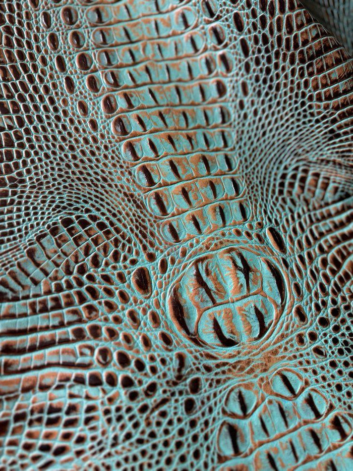 Croc Turquoise/Brown Embossed Leather