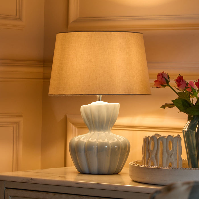 Dawes 30cm Ceramic Lamp Base - Cornflower Blue & Coningsby 30cm Cotton Lamp Shade - Taupe - Laura James