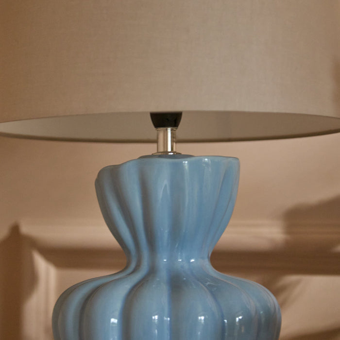 Dawes 30cm Ceramic Lamp Base - Cornflower Blue & Coningsby 30cm Cotton Lamp Shade - Taupe - Laura James