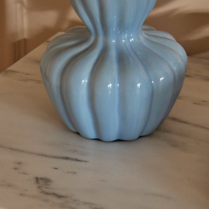 Dawes 30cm Ceramic Lamp Base - Cornflower Blue & Coningsby 30cm Cotton Lamp Shade - Taupe - Laura James