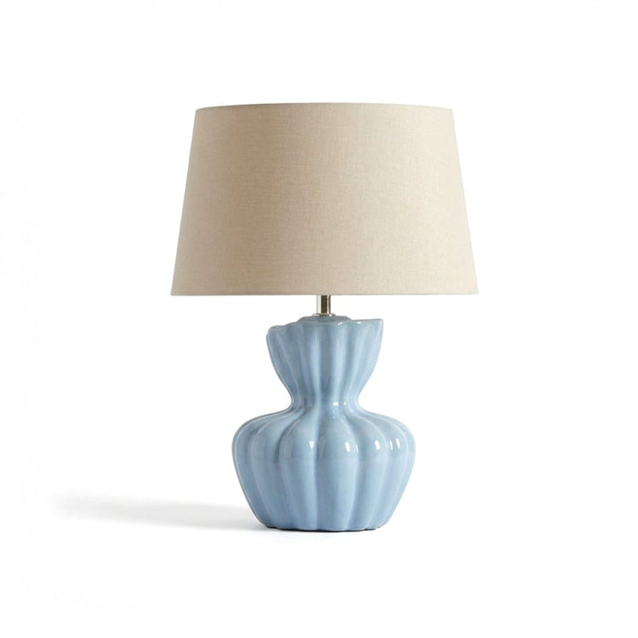 Dawes 30cm Ceramic Lamp Base - Cornflower Blue & Coningsby 30cm Cotton Lamp Shade - Taupe - Laura James