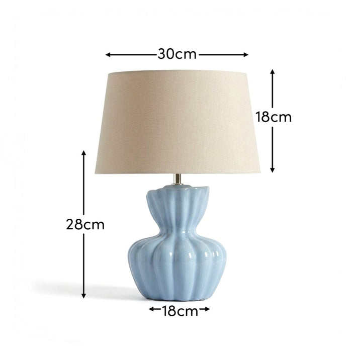 Dawes 30cm Ceramic Lamp Base - Cornflower Blue & Coningsby 30cm Cotton Lamp Shade - Taupe - Laura James