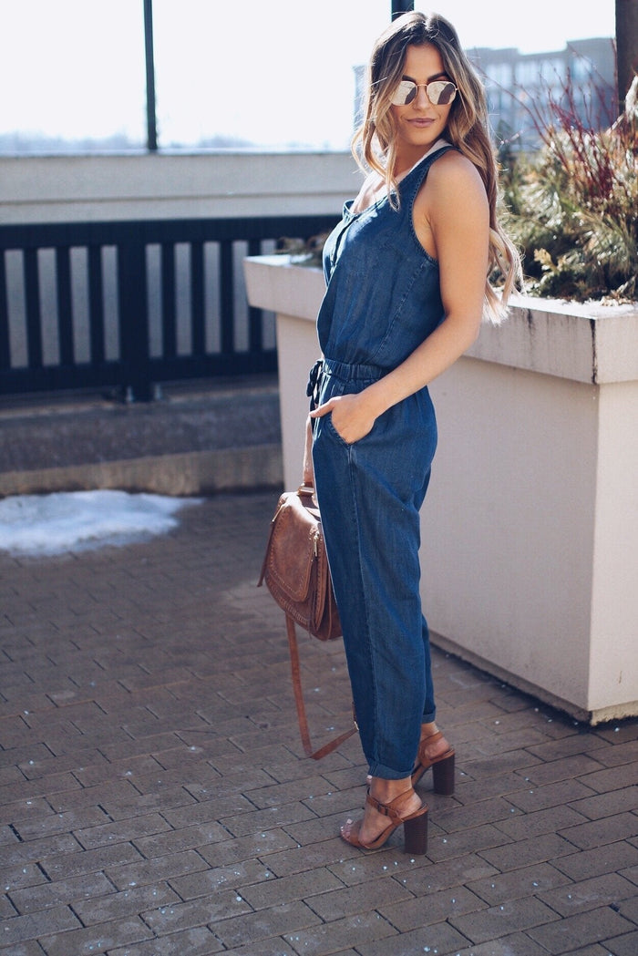Denim Sleeveless High Waist Casual Jumpsuit Romper