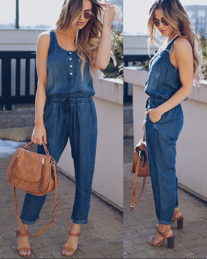 Denim Sleeveless High Waist Casual Jumpsuit Romper