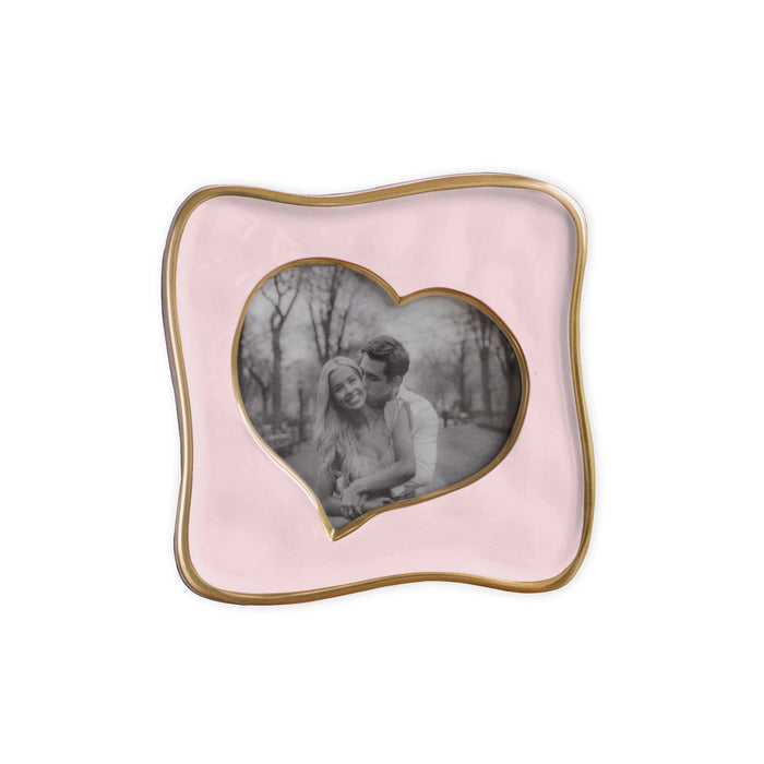 Beatriz Ball Frame Encanto Curved Heart 5 x 5 — Camellia pink heart-opening frame with an illustrative photograph