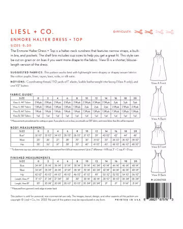 Enmore Halter Dress and Top pattern by Liesl & Co.