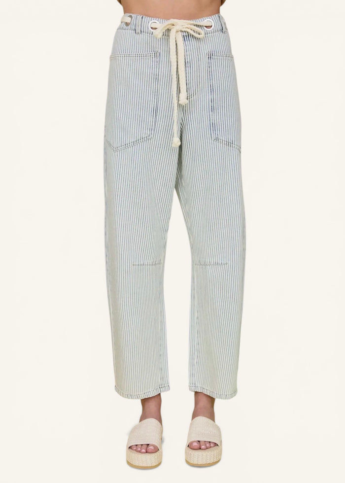 Eyelet Rope Waist Tie Denim Pants