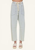 Eyelet Rope Waist Tie Denim Pants