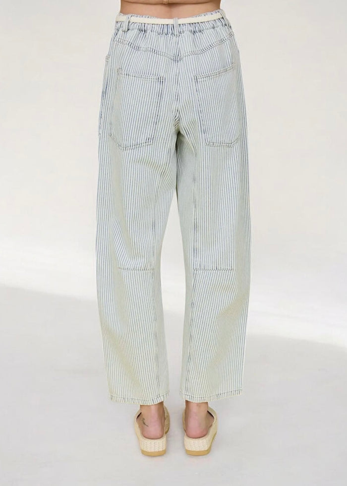 Eyelet Rope Waist Tie Denim Pants