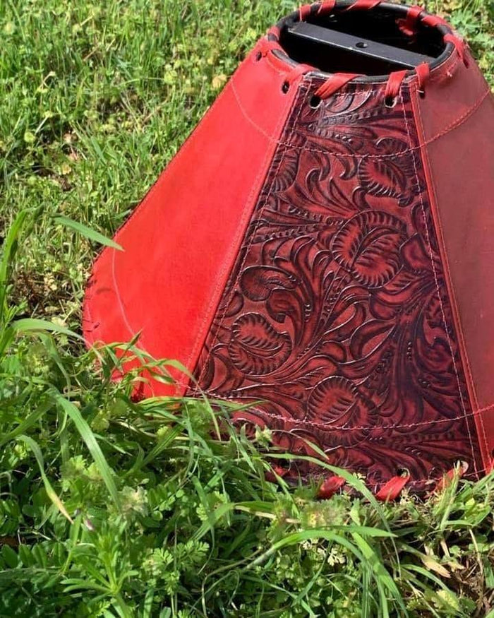pomegranate red leather lamp shade - Your Western Decor
