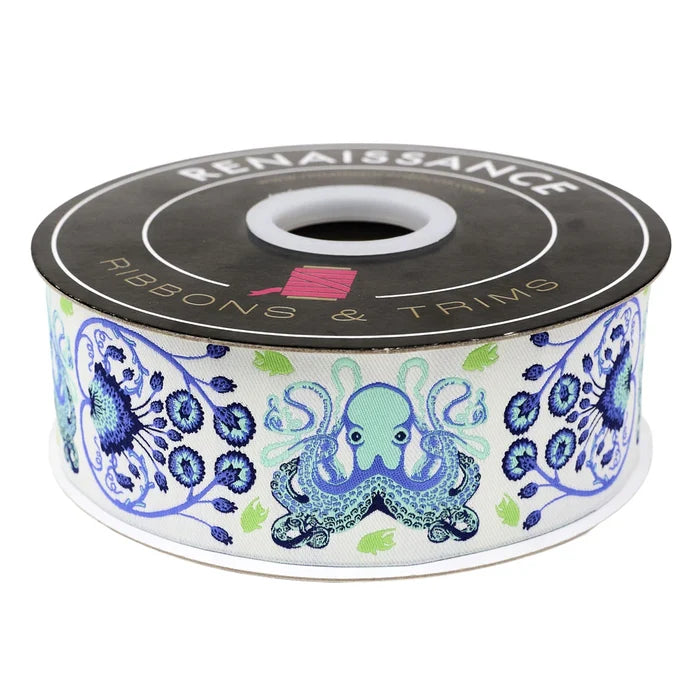 Floral Reef- Octogarden in Marine - 1-7/8" Ribbon by Tula Pink
