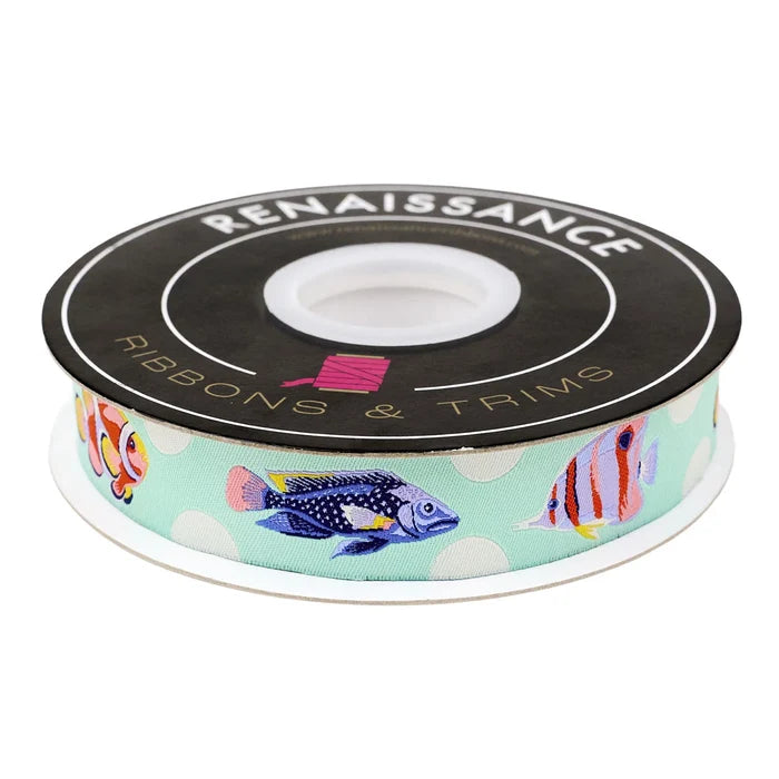 Floral Reef- School Crossing in Marine - 1" Ribbon by Tula Pink
