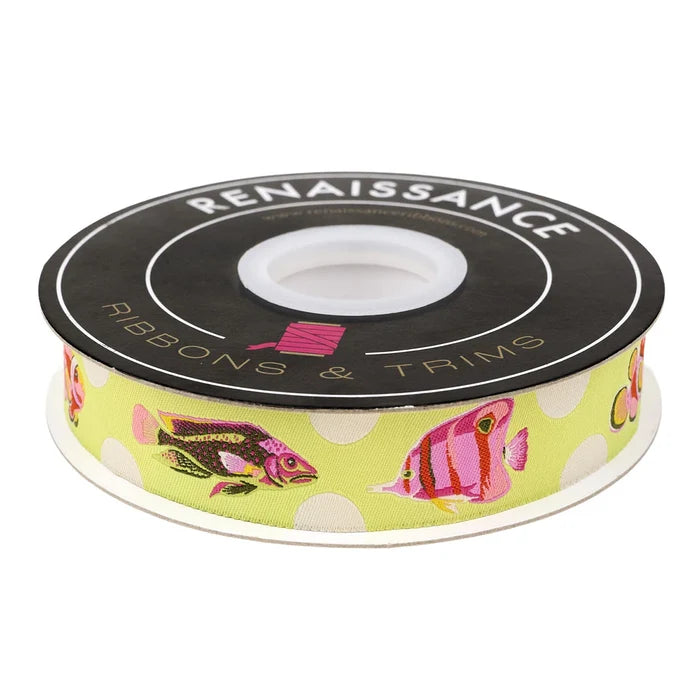 Floral Reef- School Crossing in Seagrass- 1" Ribbon by Tula Pink