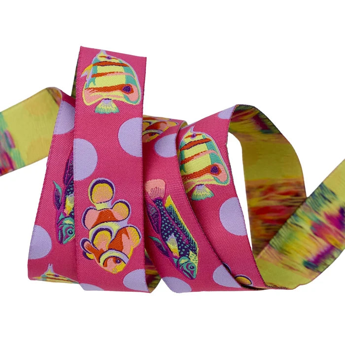 Floral Reef- School Crossing in Ultraviolet - 1" Ribbon by Tula Pink