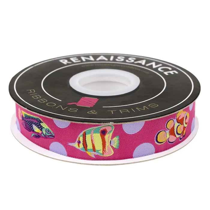 Floral Reef- School Crossing in Ultraviolet - 1" Ribbon by Tula Pink