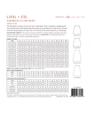 Garibaldi A-Line Skirt pattern by Liesl & Co