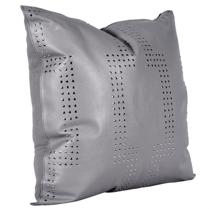 Grey leather pillow with silver stud design - Your Western Decor