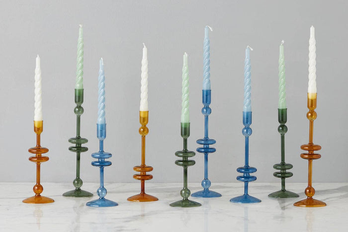Sapphire Glass Candlestick - Small - The Preppy Bunny