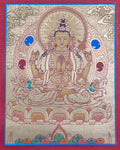 Golden Painting of 4 armed Chenrezig - Lucky Thanka