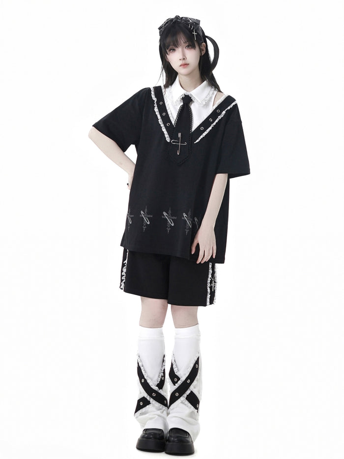 Gothic Black Hoodie / T-Shirt / Shorts / Leg Warmers