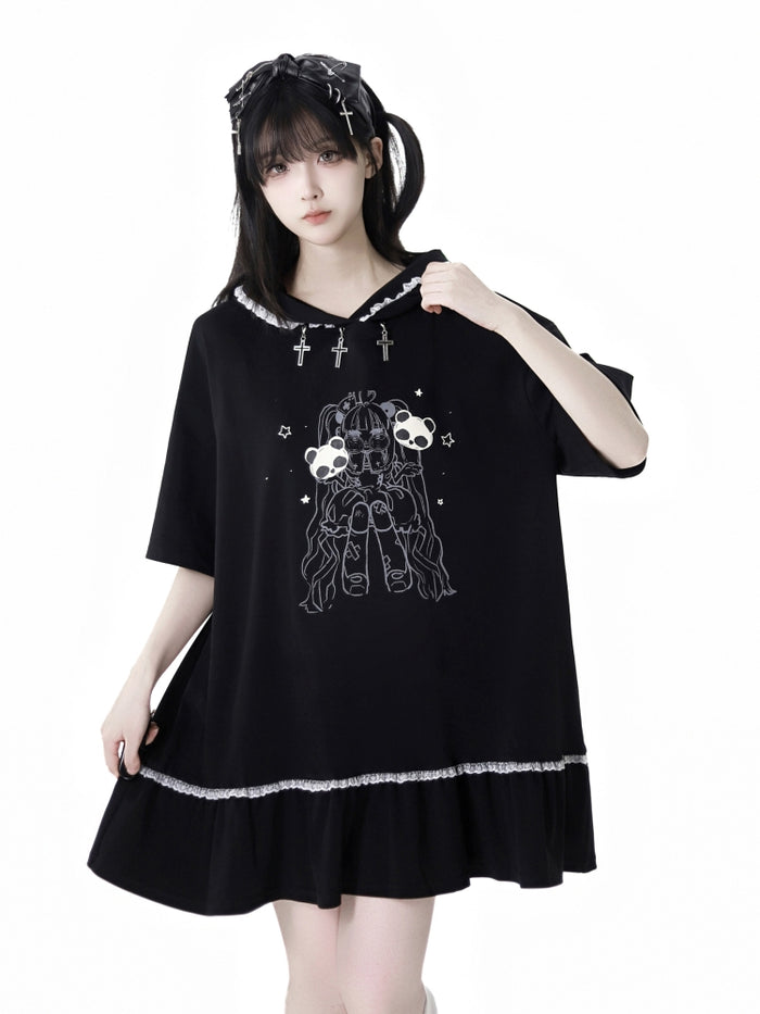 Gothic Black Hoodie / T-Shirt / Shorts / Leg Warmers