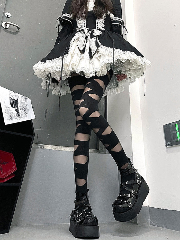 Gothic Crisscross straps design Stockings