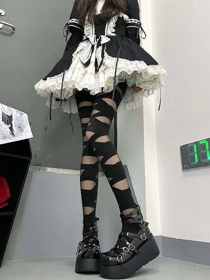 Gothic Crisscross straps design Stockings