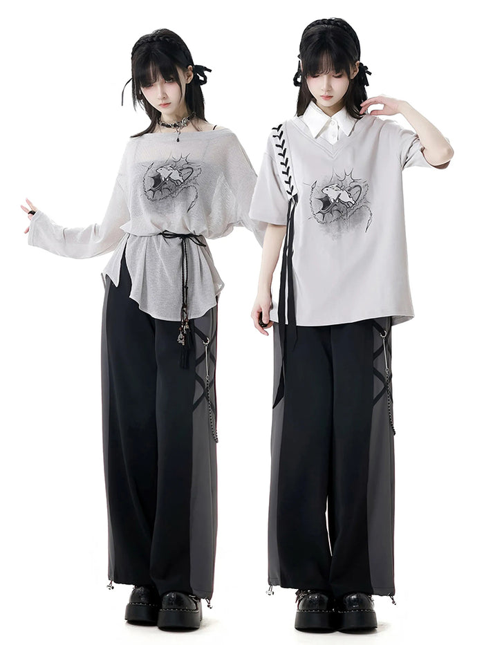 Gray and white summer T-shirt / pants