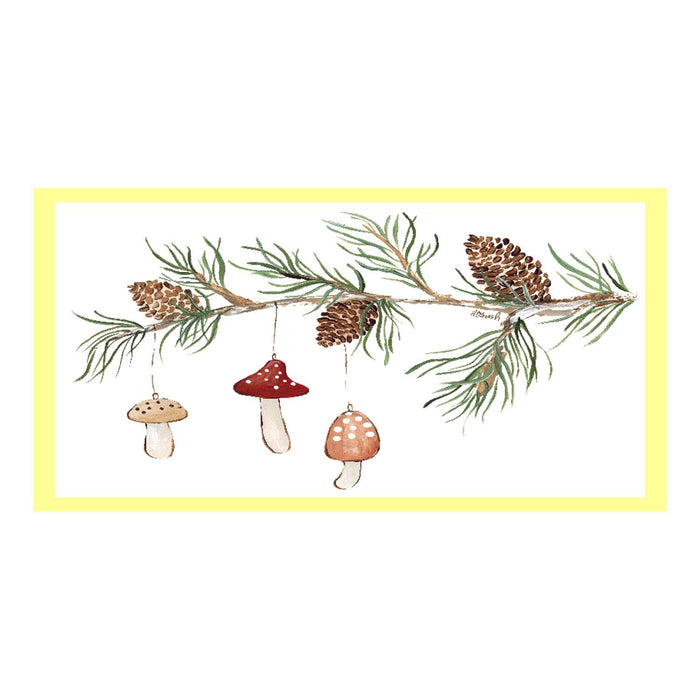 Haley's Mushroom Ornaments on Pine Branch Lumbar Swap