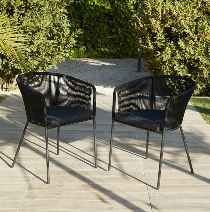 Hali Black Rope Chairs - Grey Cushions - Laura James