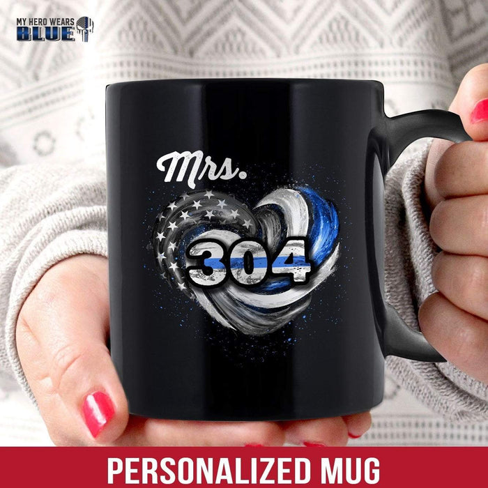 Mugs Black / 11oz Personalized Mug - Hurricane Heart - Mrs Thin Blue Line
