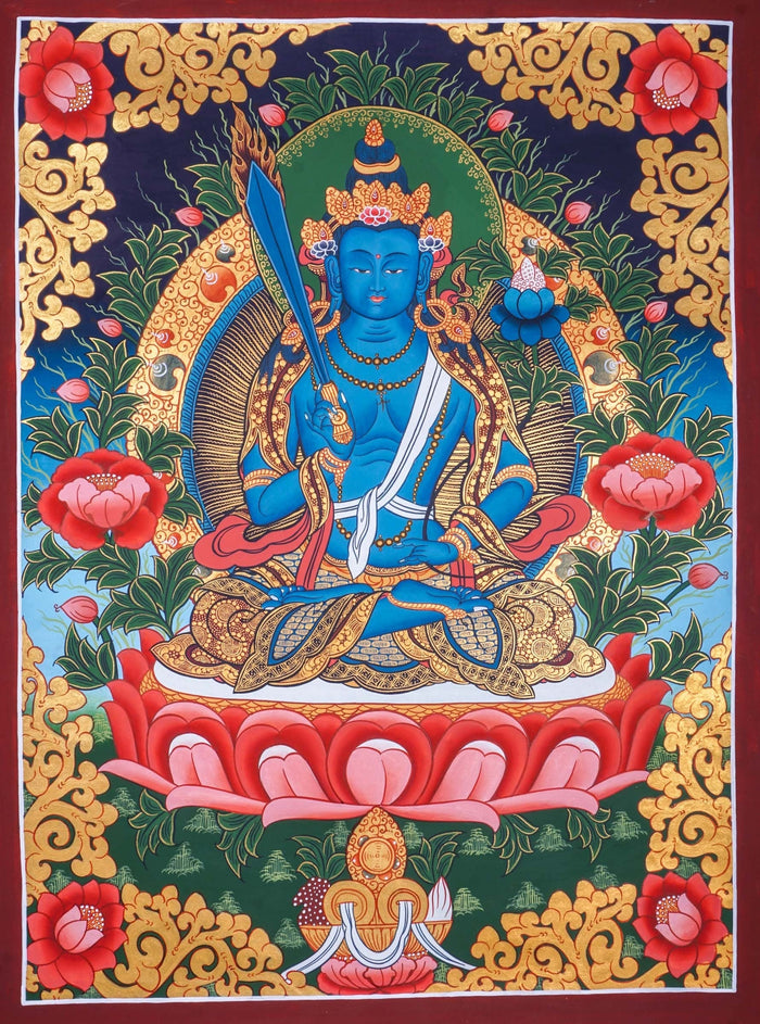 Japanese Style - Monju Bosatsu Thangka Painting - Lucky Thanka
