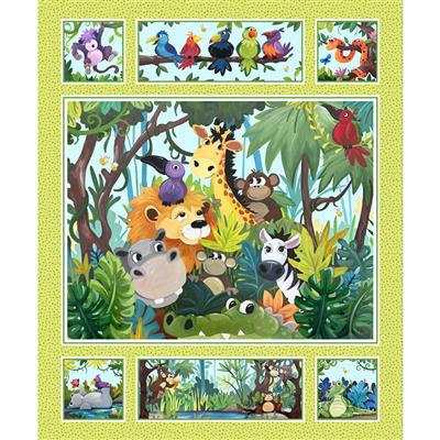 Jungle Friends Digital Quilt Panel 36"