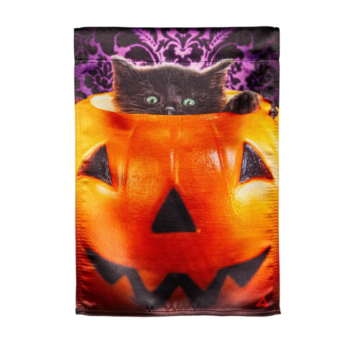 Kitten in Pumpkin Bucket Garden Flag — Evergreen Enterprises