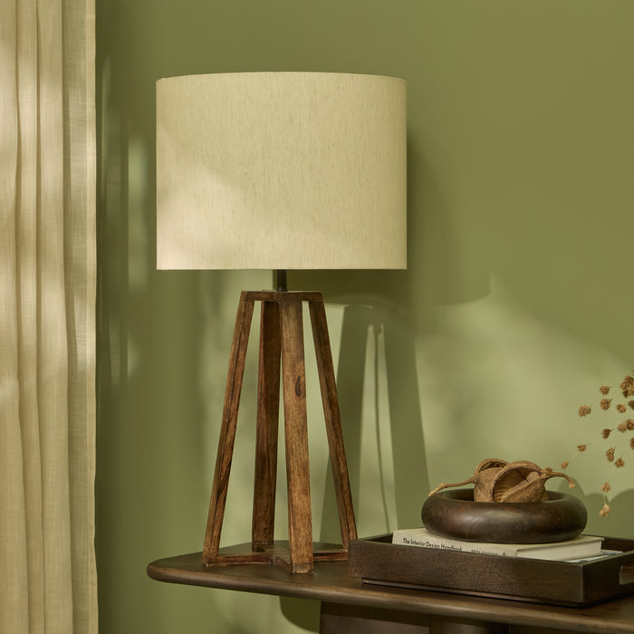 Konduru 70cm Table Lamp - Natural Fabric and Darkened Mango Wood - Laura James