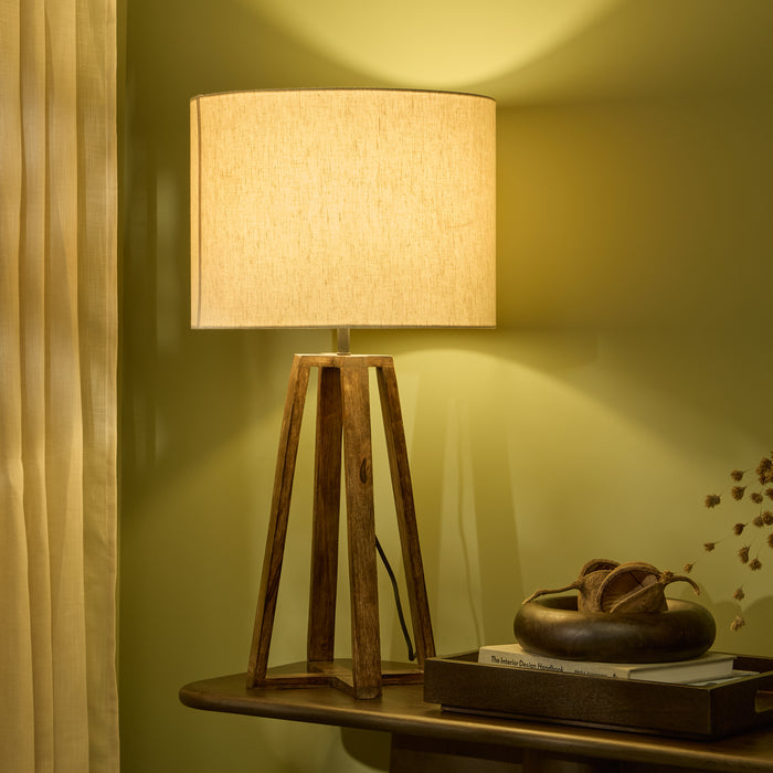 Konduru 70cm Table Lamp - Natural Fabric and Darkened Mango Wood - Laura James