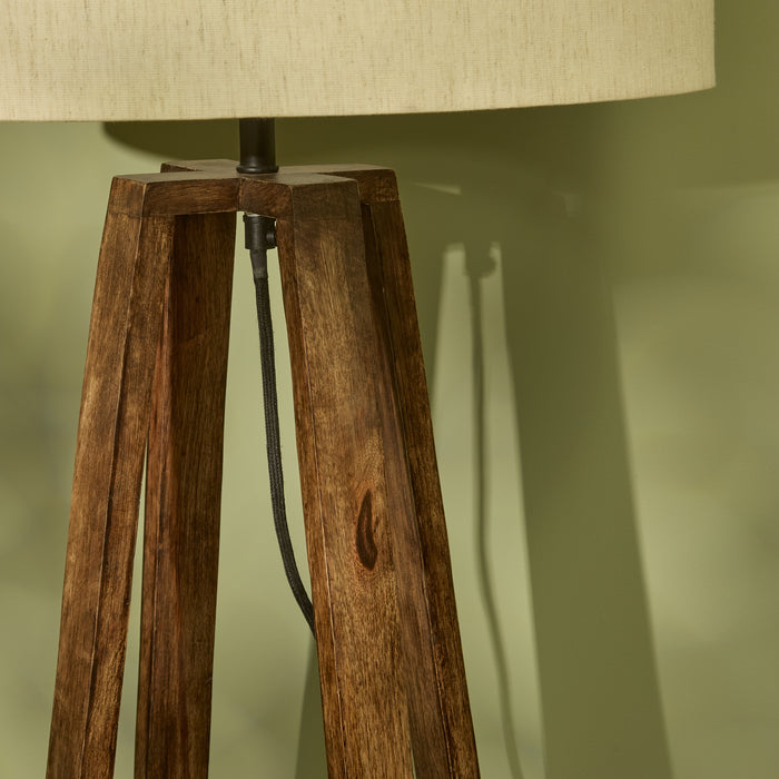 Konduru 70cm Table Lamp - Natural Fabric and Darkened Mango Wood - Laura James